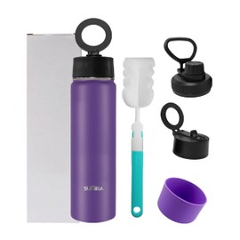 SUVIRA Magnetic Lid Water Bottle with 2 Lids, Double Wall Stainless Steel Insulation, Tripod, Phone Holder,Leakproof, bouteille D'eau/Gourde isotherme-Ideal for Sport,Gym,Hiking(Purple,25 Ounces)