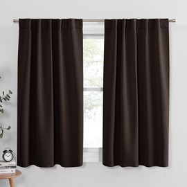PONY DANCE Blackout Curtains Short - Bedroom Window Draperies Energy Efficient Thermal Insulated Back Tab/Rod Pocket Curtain Panels/Window Treatments for Kitchen, 42" W x 45" L, Brown, 2 Pieces