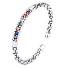 NicoWerk SRI1108 Women's 925 Silver Ring - Filigree Narrow Silver Ring with Colourful Stone, Vintage Structure, Adjustable and Shiny