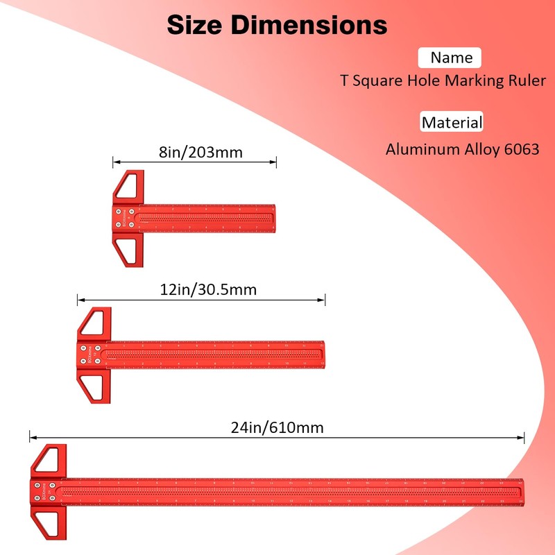 BOXmime Precision Marking Woodworking Rule,24 Inch T Square Ruler, 1/16''Scale