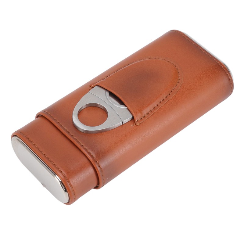 3 Finger Cigar Case Iron Cover Portable Soft Glossy Leather