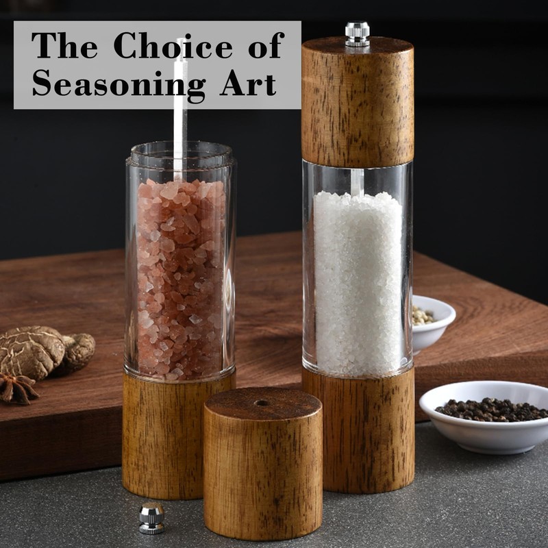 Nedyfix Advanced Acrylic Salt and Pepper Grinder, Wooden Pepper Grinder,