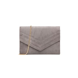 Miss Lulu Women's Clutch Elegant Envelope Clutch Evening Bag Bridal Bag Envelope Clutch Bag Handbag with Chain for Wedding Party Prom, gray