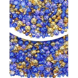 Rhinova 70g Mix Pearls and Rhinestones for Crafting, Sizes Range 3mm-10mm Pearl Beads for Bedazzler Rhinestones for Bedazzling Pearls for Crafting Sock Charms Nail Shoe Mugs (Royal Sapphire Mix)