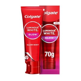 Colgate Pasta Dental Blanqueadora Luminous White Glow 70 g, Remueve 10 Años de Manchas*, con 3% de Peróxido de Hidrógeno, Seguro para el Esmalte Denta