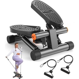 Steppers for Exercise, Mini Stair Stepper with Resistance Bands at Home Workout Equipment with 300LBS Loading Capacity, Hydraulic Fitness Stepper with LCD Monitor - Color: Gray