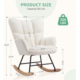 Elevon Rocking Chair Nursery, Teddy Upholstered Glider Rocker with High Backrest, Reading Chair Modern Rocking Accent Chairs Glider Recliner for Living Room, Nursery, Bedroom