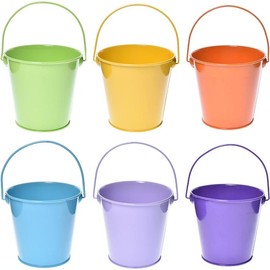 Small Metal Buckets with Handle - 6 Pack Colored  Bucket ,Classroom,Crafts,and Party Favors (Multi-colored, 4.3" Top)