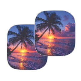 Dreaweet Sunset Palm Tree Windshield Sun Shade Foldable Sun Shade for Car Windshield for Women 2 Piece Windshield Shade Car Window Shades Front Windshield