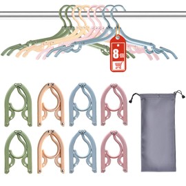 Sazfli 8 Pack Foldable Travel Hangers with Storage Bag & Gift Box - Non Slip Compact Hangers 14x8cm Multicolor (Pink, Blue, Green, Orange) for Travel, Cruise, Small Closet