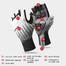 fdsmall Cycling Gloves Half Finger Gel Padded Bike Gloves Anti-Slip Shock-absorbing Hand Protect Fingerless MTB Gloves Summer Short Gloves for Mens & Women (Grey, L)
