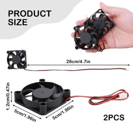 Pack of 2 DC 12 V Fan 2 Pin 3D Printer Fan Brushless DC Fan 12 V 5010 Small Quiet Cooling Fan 50 mm with Cable and Plug for Ice Maker Fan Heater Cooler PC Case Fan 50 x 50 x 10 mm