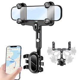 Dabuu Handyhalterung Auto Rückspiegel, Multifunktionaler 360° Drehbarer Und Einziehbarer Rückspiegel Telefonhalterung, Universal Autotelefonhalter, KFZ Handy Halterung für Alle Handys