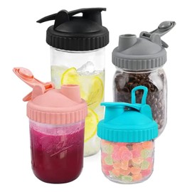 2 Pack Wide Mouth Canning Lids with Flip-Top Seals for Mason Jars - Reusable, Leak-Proof and Ideal for Pouring Milk, Coffee, Lemonade and More (Jars not Included) - Gray