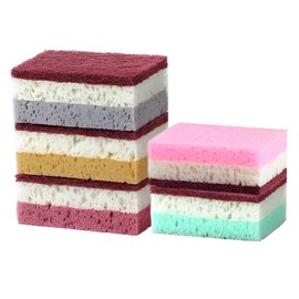 Taoluwin 5Pcs Kitchen Sponges, Triple-Color Thick Heavy Duty Scrub Sponges, Cellulose Sponge for Dishes, Non-Scratch, High Bubbling, Fast Cleaning, Easy Rinse