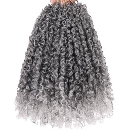 COOKOO 12 Inch Pre-looped Yanky Twist Crochet Hair 8 Packs 30 Strands/PCS Ombre Grey Crochet Yanky Twist Hair Micro Twist Crochet Hair with Curls Synthetic Curly Crochet Hair Extensions