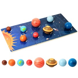 Wooden Solar System Model Board, Montessori Toys Planets Puzzle Science STEM Space Learning for Kids 4-8 with 3D Planets Models, Prechool Educational Gift for Boys Girls