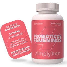 SIMPLY HER Probioticos Mujer | Flora Intima & pH Balanceado | 30 días de Suministro | Bienestar Femenino | Probioticos Femeninos + fibras Prebioticos y Enzimas Digestivas