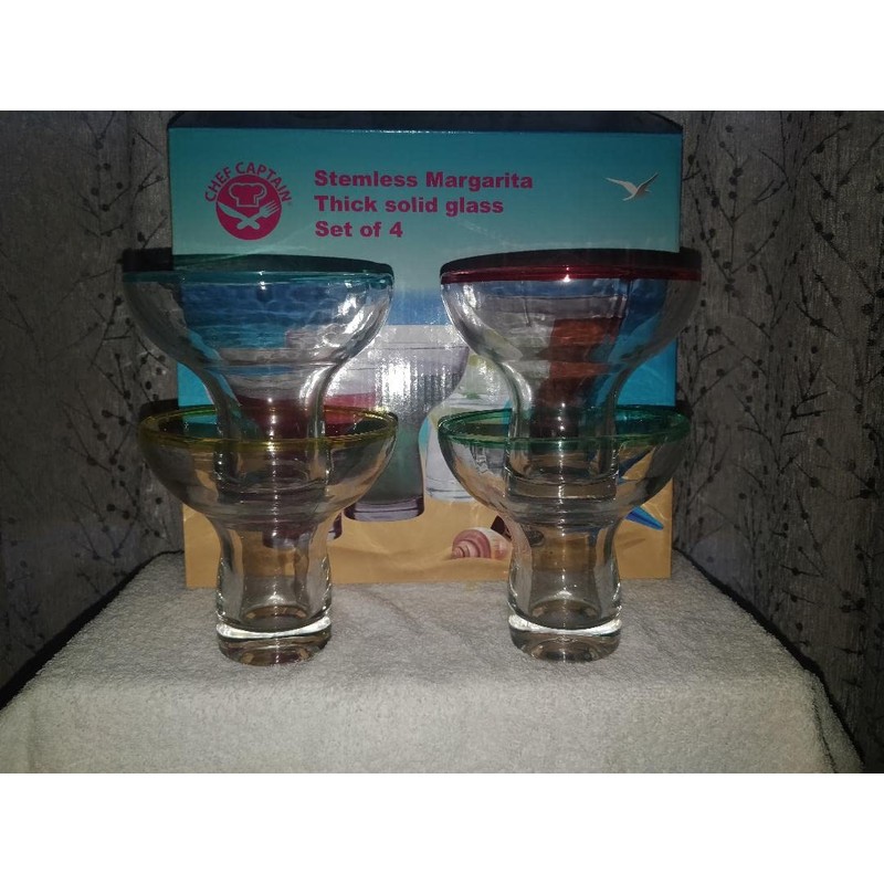 Chefcaptain Stemless Margarita Glasses/Tumblers, Set Of 4, 16 Oz, Color
