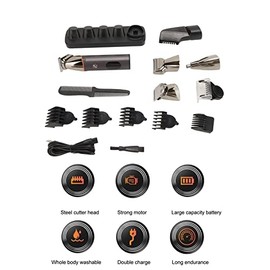 Electric Hair Clipper, Nose Hair Cutter Eyebrow Grooming Beard Trimming Set with 6 Guide Combs, R Shape Incisive Cutter, USB Rechargeable, Wet and Dry Use