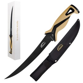 danco Pro Series 9" Fillet Knife | Full Tang German G4116 Stainless-Steel Blades with Teflon Coating, Molded Nylon Sheath, Perfect for Saltwater Fishing & Hunting
