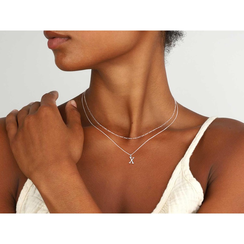 MBW Silver Initial Necklaces for Women Trendy, 14K Layered Necklace