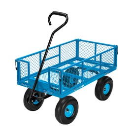 VIVOHOME VIVOHOME Heavy Duty 880 Lbs Capacity Mesh Steel Garden Cart Folding Utility Wagon with Removable Sides and 4.10/3.50-4" Wheels 10 inch Tire (Blue)