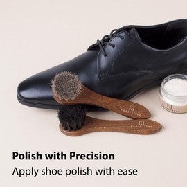 FootFitter Genuine 6” Horsehair Shoeshine Dauber Brush, Made in Germany, Applying Shoe Creams & Polishes, Travel Ready - Grey/Brown