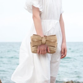 Bow Straw Purse for Women Woven Bow Summer Clutch Bag Dumpling Evening Clutch Handbags Summer Woven Rattan Handbag Beach Bag (Khaki12)