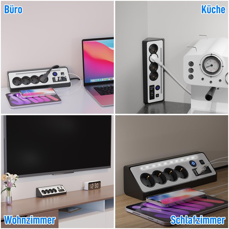JACEPFY Power Strip 4-Way Multiple Socket with USB and 2