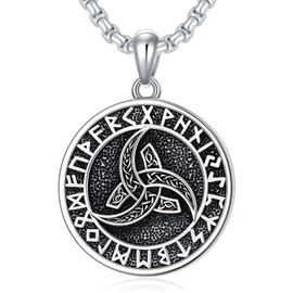 Viking Pendant Necklace with Tree of Life 925 Sterling Silver Tree of Life Chain Viking Runes Amulet Chain Nordic Viking Jewellery Gifts for Men Women, Sterling Silver