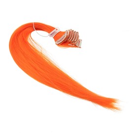 SWACC 12 Pcs Straight One Color Party Highlights Clip on in Hair Extensions Colored Hair Streak Synthetic Hairpieces (Orange)