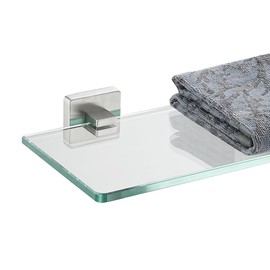 JQK Bathroom Glass Shelf Chrome, Tempered Glass Shower Storage 12 by 5 inches, 304 Stainless Steel Polished Chrome Wall Mount, TGS201L12-CH