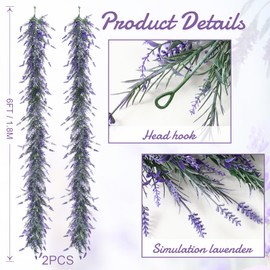 TOCHGREEN 6FT Spring Summer Lavender Garland Artificial Purple Flower Garlands Faux All Year Lavender Garlands for Home Indoor Door Mantle Window Wall Arch Farmhouse Wedding Stair Table Decor (2PCS)