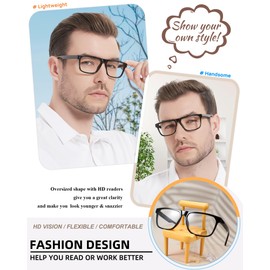 MARE AZZURO Retro Big Reading Glasses 2.25+ Men Lightweight Readers 1.0 1.25 1.5 1.75 2.0 2.25 2.5 2.75 3.0 3.5 4.0 5.0 6.0 (Black, 2.25)