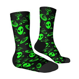 MSOKAZZLES Green Aliens Funny Socks for Men Women Crazy Novelty Crew Socks Casual Athletic Sports Dress Socks