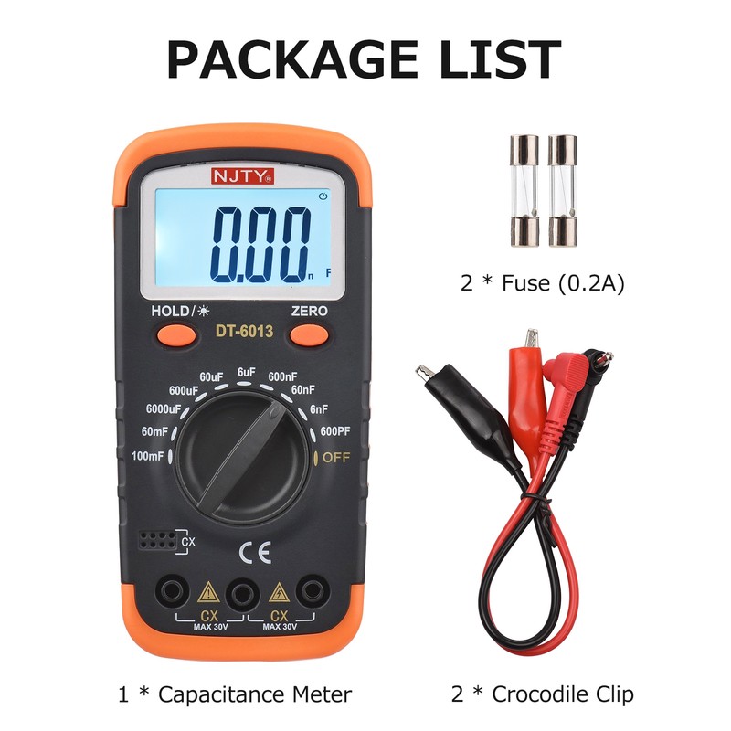 NJTY Digital Capacitance Meter with LCD Backlight Display 600pF to