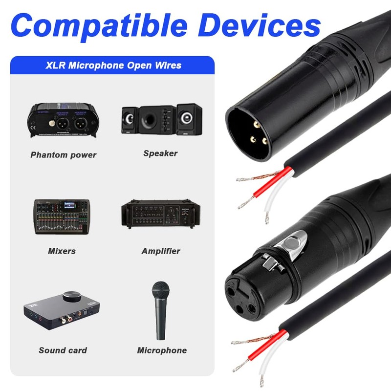 Xiatiaosann XLR 3Pin Microphone Open End Cable, Audio Replacement XLR