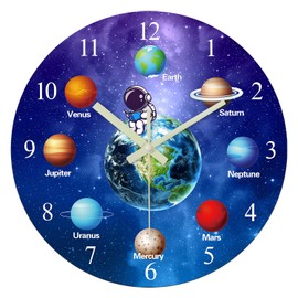 Constantplanet Blue Glow in The Dark Wall Clock for Bedroom Small Wall Clocks Battery Operated 12 Inch Slient Wall Clock for Teenager