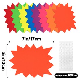 joycraft 80Pcs Price Sign for Retail, 7x5 Paper Burst Star Signs, 8 Colos Fluorescent Sale Signs with 100Pcs Adhesive Dots, Price Sale Tags for Retail Store, Garage Sale, Yard Sale