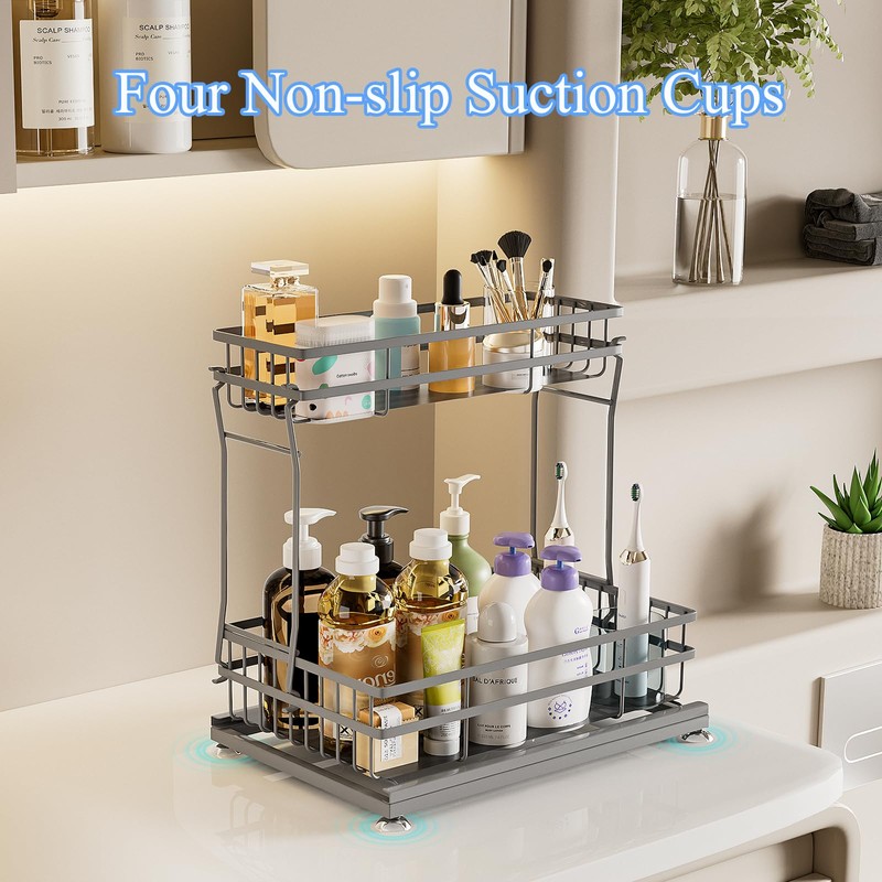 Zufudo 1 Pack Under Sink Organizers and Storage, 2 Tier