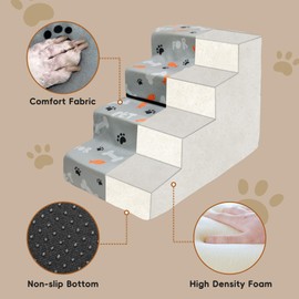 Dog Stairs Ramp for Small Dogs, 4-Step Dog Steps for Couch Sofa and Chair, Pet Stairs for Cats, Non-Slip Balanced Pet Steps Indoor