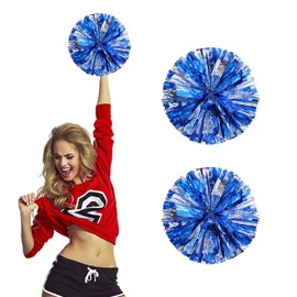 NYGGTYK Pack of 2 Cheerleader Pompoms, Shiny Blue Metal Pompoms, Blue and Silver Cheerleader Pompoms, Cheer Pompoms, Suitable for Sports Events and Competitions