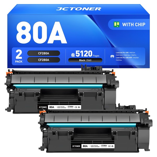 JCTONER 80A Black Toner Cartridge 2-Pack with chip High Yield