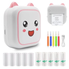 PRINHSJI Mini Printer Sticker Thermal Printer with 11 Rolls Paper,Sticker Maker Machine, Portable Inkless Sticker Printer for Study Notes, Pictures, Photos, DIY,Children's Gift and Label