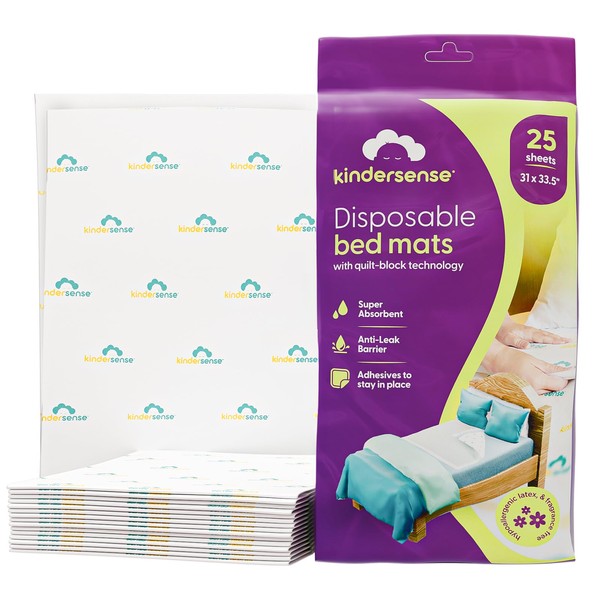 KinderSense® Ultra Absorbent Disposable Bed Pads for Potty Training 33.5" x 31" (20 Count) - Bedwetting Mat & Mattress Protector - Incontinence Pads with Adhesive Leakproof | Alt. to Training Pants