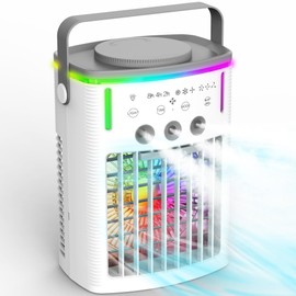 Portable Air Conditioners Small Cooling Fan with 3 Speeds & 3 Modes, Mini Air Conditioner with Remote, 4 in 1 Humidifier+Air Conditioner+Fan+Night Light, Evaporative Air Cooler for Home/Office/bedroom