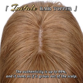 Inifale Hair Toppers for Women Clip in Bangs Real Human Hair,30g Light Brown Topper for Women 150% Density Silk Base Clip in Pieces Straight Hair for Thin Hair