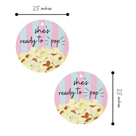 She’s Ready to Pop Popcorn Bags Sticker Labels for Baby Shower | 30pk 2.5” Circle Tag Label About to Pop It When She Pops Favors Pink Blue Champagne