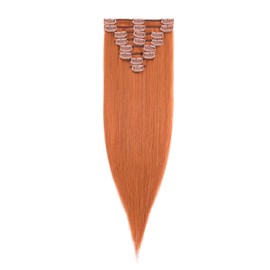 Hairro 14 Inch Clip in Hair Extensions Copper Auburn 100% Human Hair Thin Short Straight Human Hair Clip on Hairpieces 60g 8pcs 18 Clips Machine Weft for Women